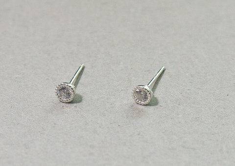 925 Sterling Silver, Mini CZ Studs Classic Circle Earrings 4mm - TSE008