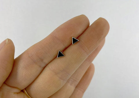 925 Sterling Silver, black epoxy stud, triangle earrings, geometric stud - TSE019