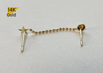 14K Solid Gold Double Chain Stud Earring