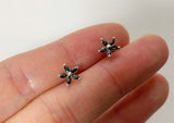 925 Sterling Silver Black CZ Flower Earrings