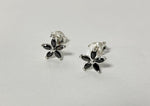 925 Sterling Silver Black CZ Flower Earrings