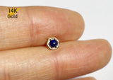 14K Solid Gold Lapis-Lazuli  End Barbell  Piercing 22G, 6mm Post