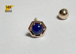 14K Solid Gold Lapis-Lazuli  End Barbell  Piercing 22G, 6mm Post