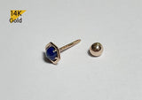 14K Solid Gold Lapis-Lazuli  End Barbell  Piercing 22G, 6mm Post