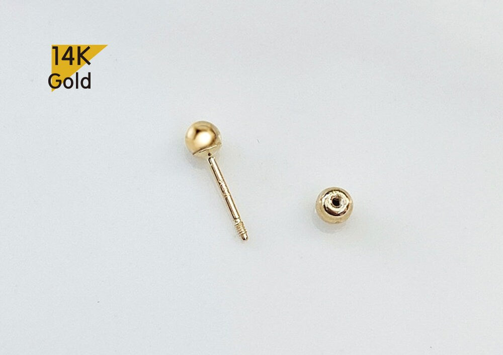 14K Solid Gold Ball 2,3,4,5,6mm Lightweight Piercing 21G, 4,6,8mm Post –  tinytinygold