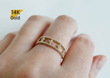 14K Gold Solid Gold Balls With White CZ Ring - TGR212