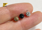 14K Solid Gold Pave CZ Ball White Gold Black colors 4mm 6mm 8mm  Stud Earrings, Disco earrings