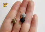 14K Solid Gold Pave CZ Ball White Gold Black colors 4mm 6mm 8mm  Stud Earrings, Disco earrings