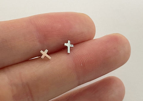 925 Sterling Silver, Tiny Cross, Little Cross, Small Cross Studs