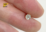 14K Solid Gold  CZ End Barbell  Piercing 22G, 6mm Post Real Gold