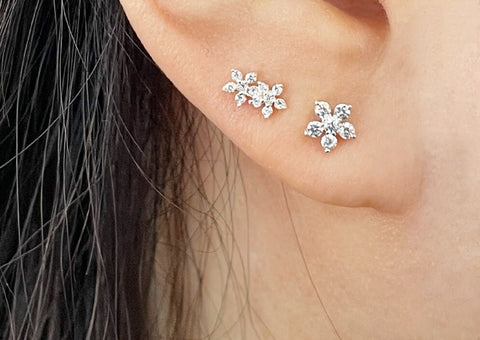 925 Sterling Silver White cz Flower Earrings,  White CZ Double Flower Earrings,