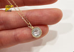 14K Solid Gold Necklace, Thin Chain, 7mm Cubic Zirconia Pendant