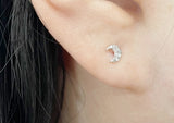 925 Sterling Silver Moon Earrings, White Cubic Zirconia Earrings