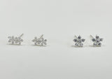 925 Sterling Silver White cz Flower Earrings,  White CZ Double Flower Earrings,