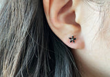 925 Sterling Silver Black CZ Flower Earrings