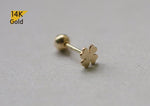 14K Solid Gold Tiny Lucky Clover End Barbell  Piercing 20G, 6mm Post Real Gold - TGP4501