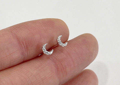 925 Sterling Silver Moon Earrings, White Cubic Zirconia Earrings