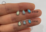 925 Sterling Silver  White/Pink/Blue Synthetic Opal Stud Earrings, OVAL or Drop Shape