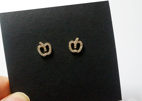 10K Solid Gold Tiny CZ Apple Stud Earrings - TGE114