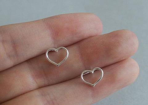 925 Sterling Silver stud Earrings, Line Heart, hollow thin heart, simple, cute - TSE027