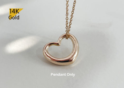 14K Solid Gold Hollow Heart Pendant, Super Lightweight Pendant, 1 pendant