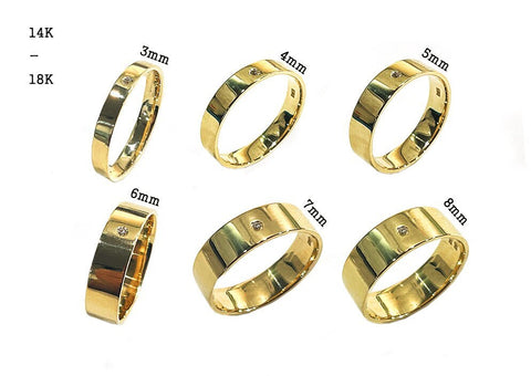 14K, 18K Gold Band Ring, Width 3mm,4mm,5mm,6mm,7mm,8mm, 14K Gold Stone Band Ring