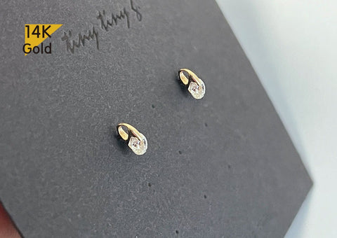 Solid 14k Gold Ear Studs Cubic Zirconia Diamonds Solid Gold 