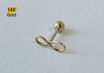 14K Solid Gold Infinity Ball End Barbell  Piercing 22G, 6mm Post Real Gold