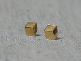 10K Solid Gold Geometric Stud Earrings Cube Simple Real Gold - TGE073