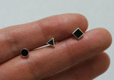 925 Sterling Silver, black epoxy stud, circle, triangle, square earrings, geometric stud - TSE015